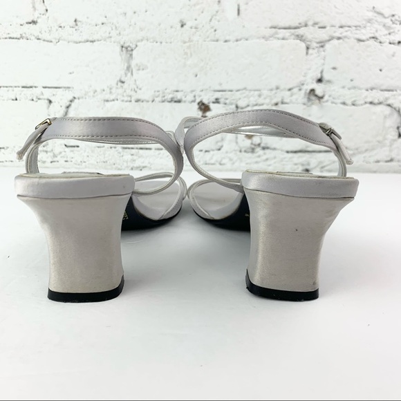Unlisted Satin Grey Square Toe 90s Slingback Ankle Mini Heels 6 - Picture 6 of 12